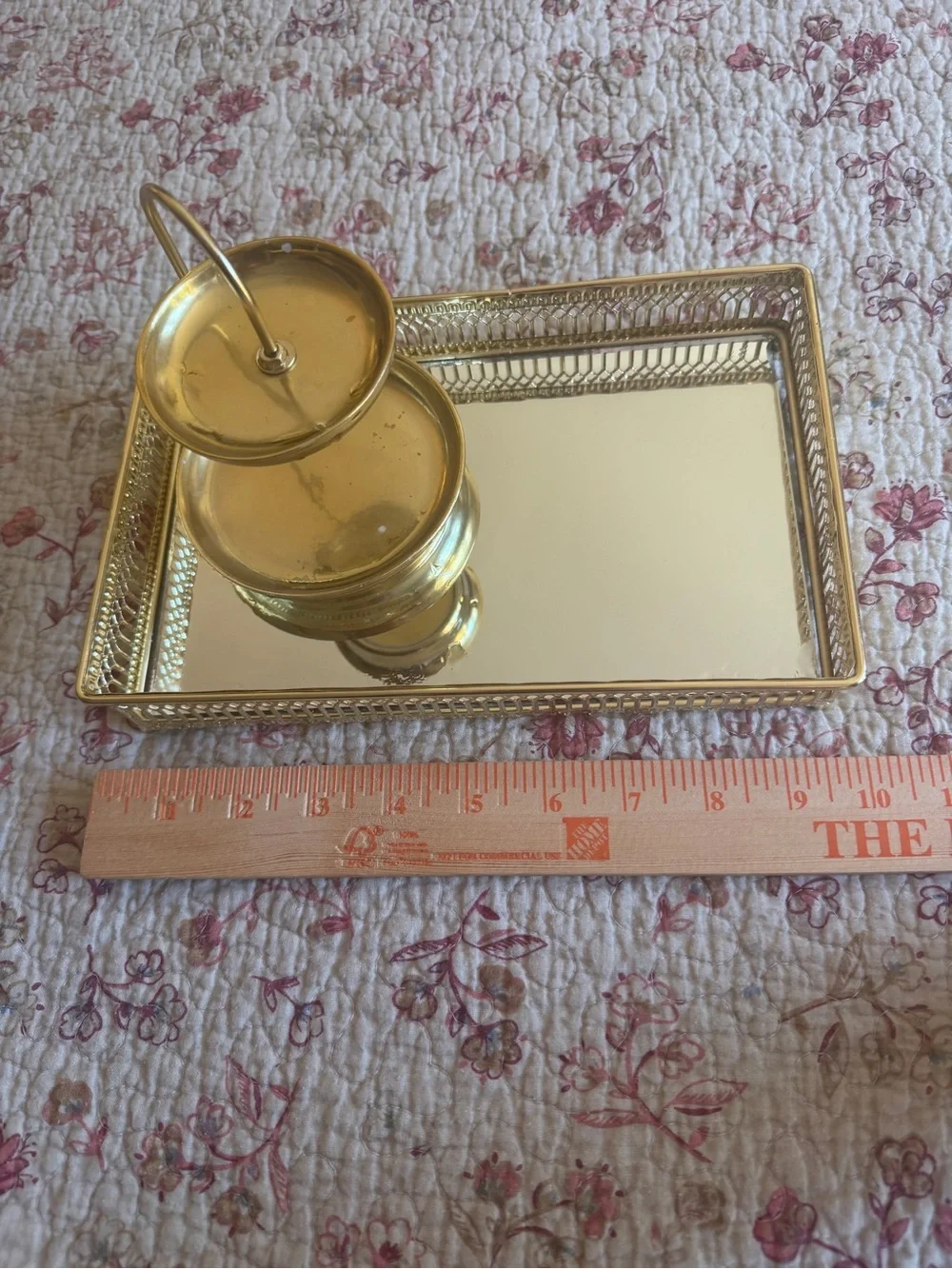 Gold Decorative Vanity Tray and Two-Tier Stand - Elegant Home Bath Accent